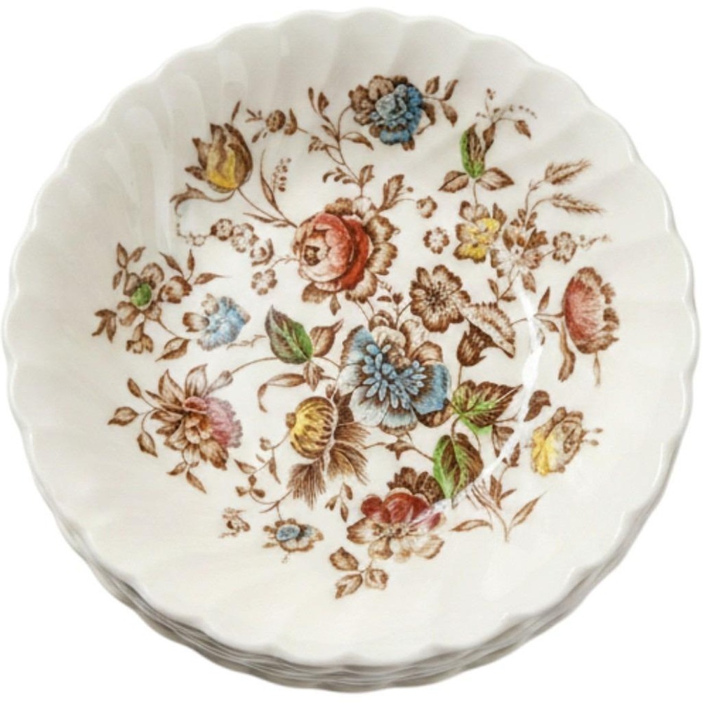 Vntg 1970s Johnson Brothers Staffordshire Bouquet Fruit Bowls Set of 7 Scalloped